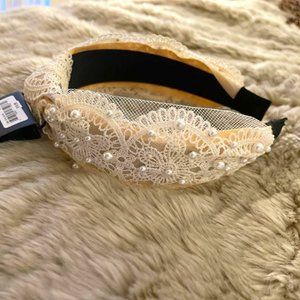 SAKS - Lace & Pearl Knotted Headband - NWT